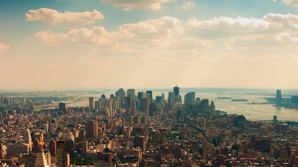 1245x700 Water clouds architecture buildings New York City lakes