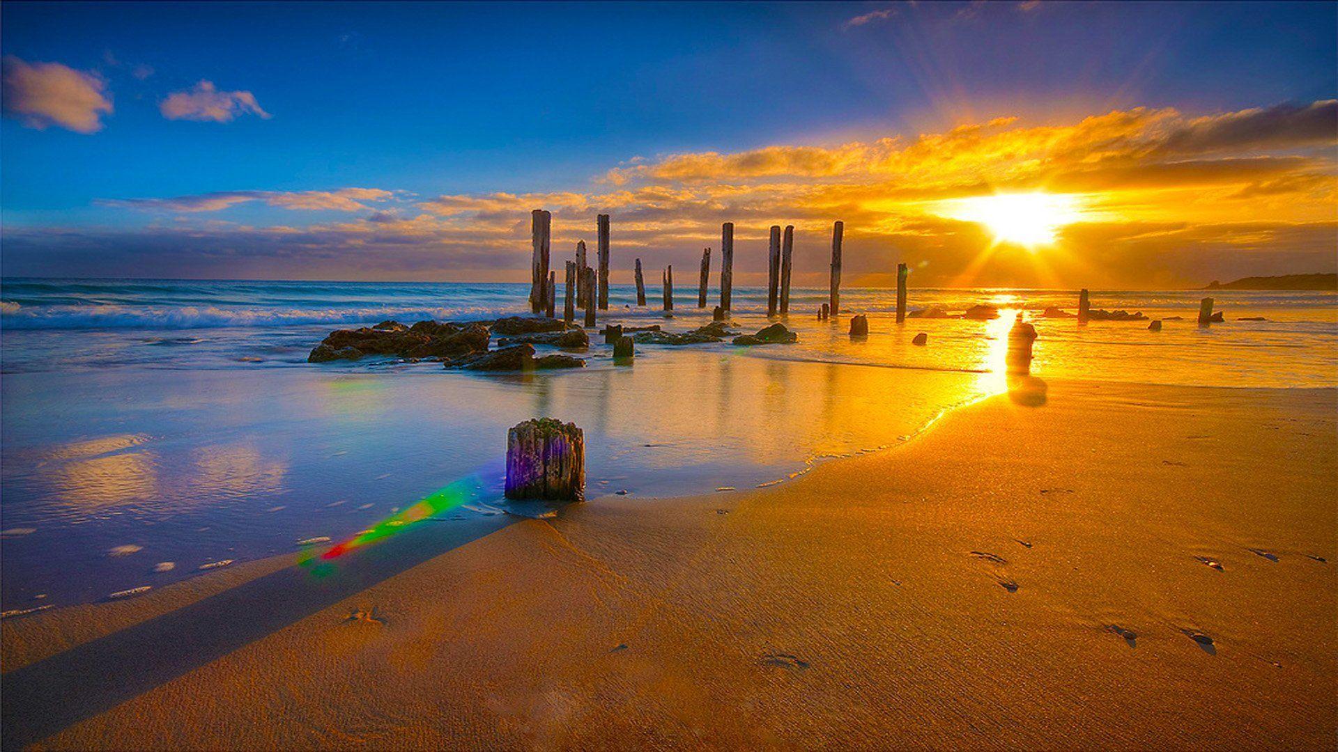 1920x1080 Colorful Beach Sunrise Wallpaper. Sand & Sea. Sunrise