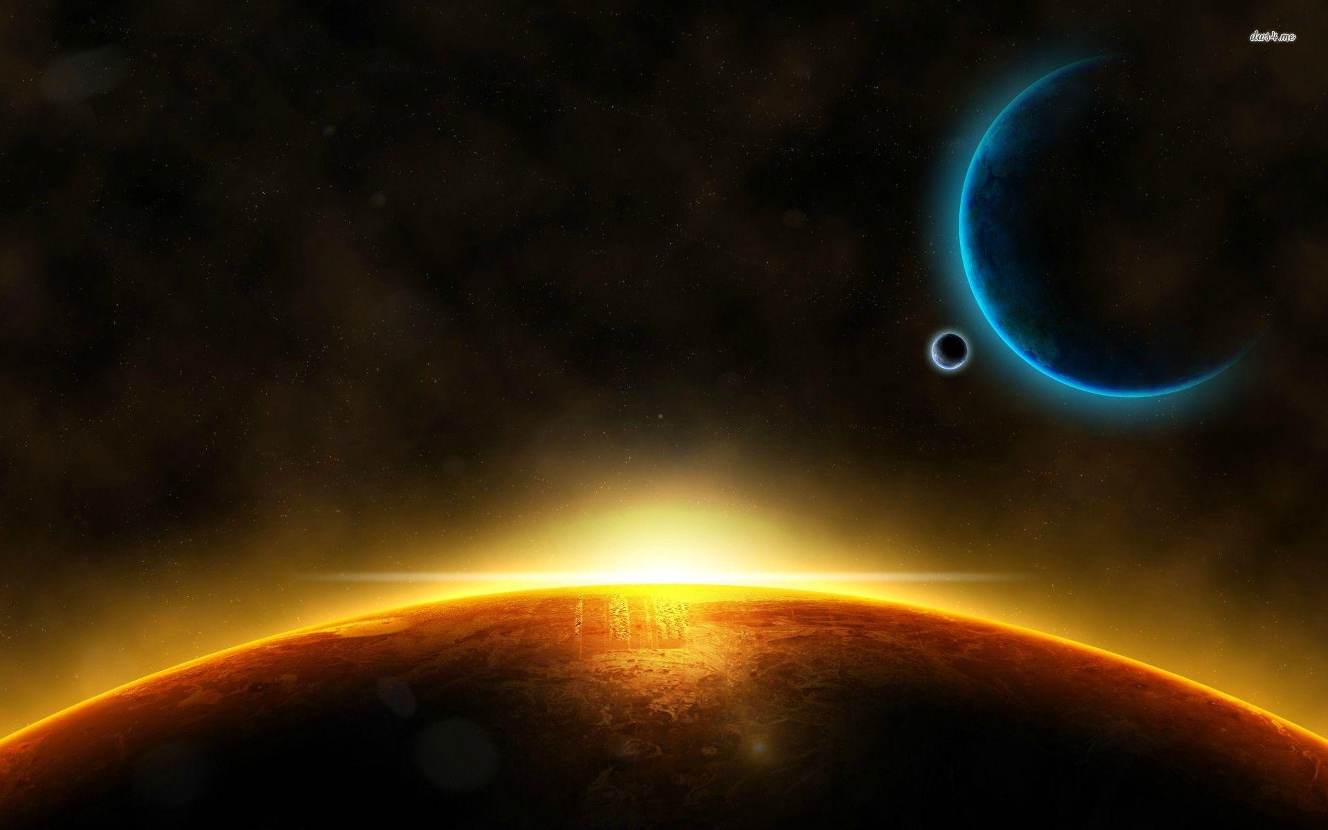 1920x1200 Sunrise brhind the planet wallpaper wallpaper