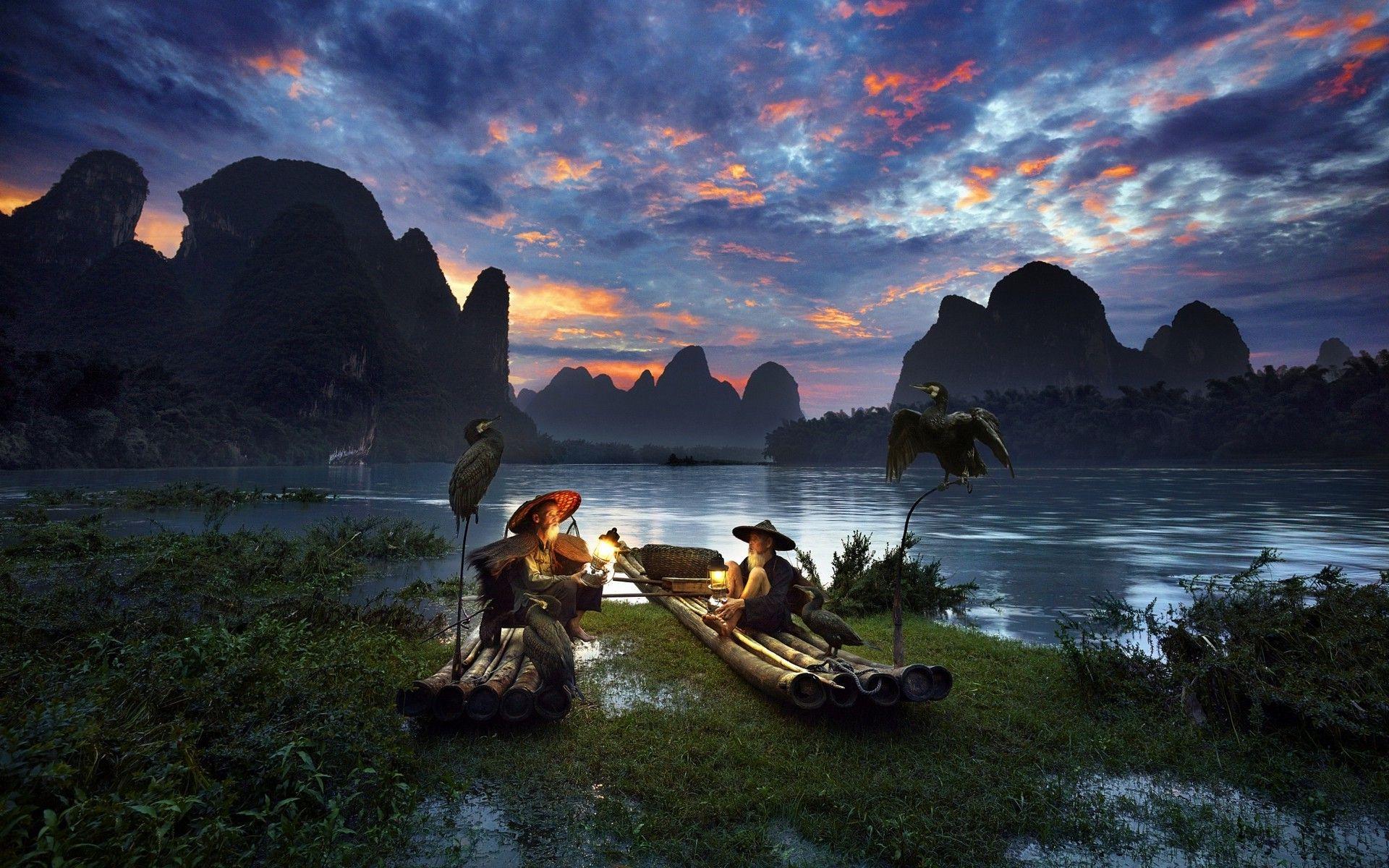 1920x1200 landscape sunrise nature mountain sky river clouds