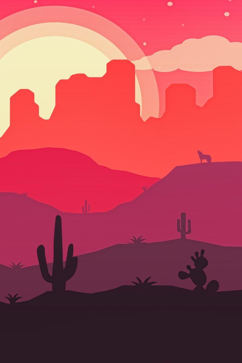 800x1200 Download wallpaper 800x1200 desert, cactus, sun, wolf