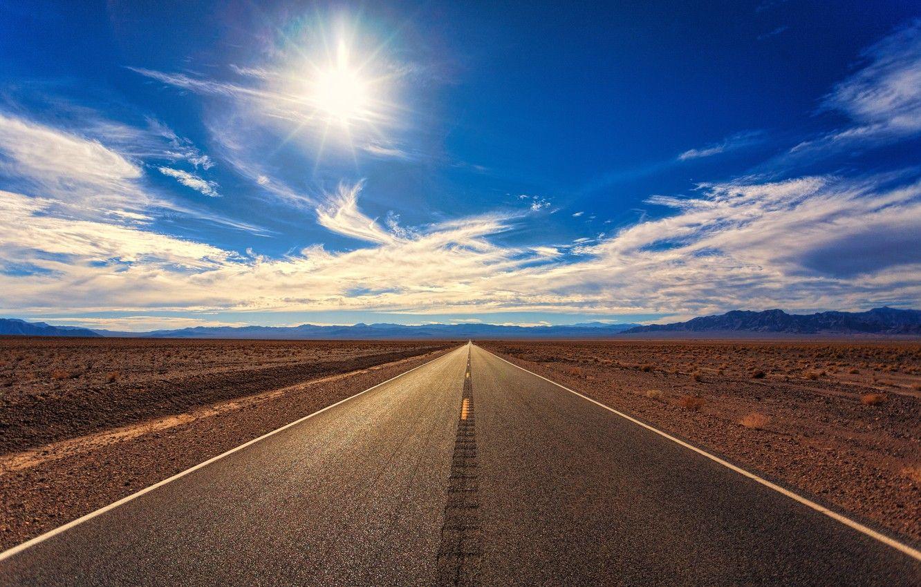 1332x850 Wallpaper The sun, Clouds, Road, Mountains, Horizon, Desert