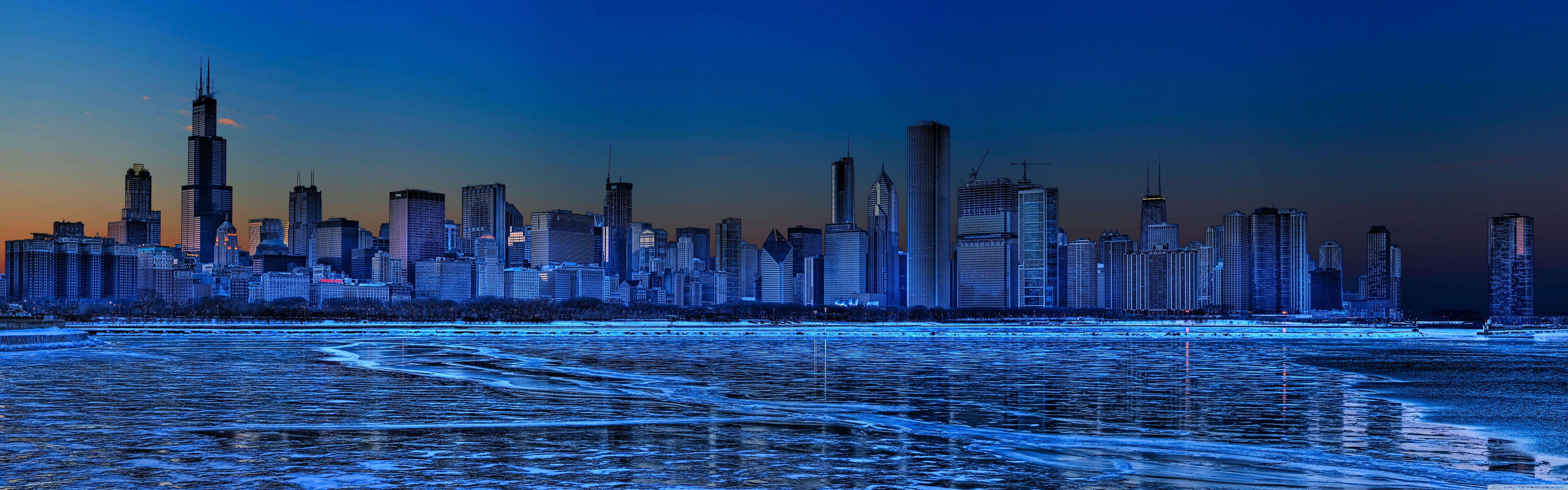 7680x2400 Chicago Skyline 4K HD Desktop Wallpaper For Ultra TV Dual