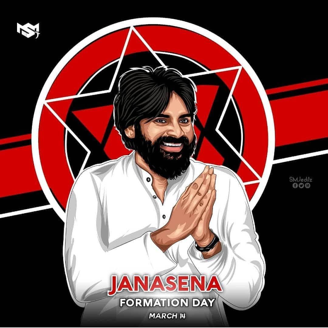 1080x1080 Download Janasena Party Kalyan Art Black Background Wallpaper