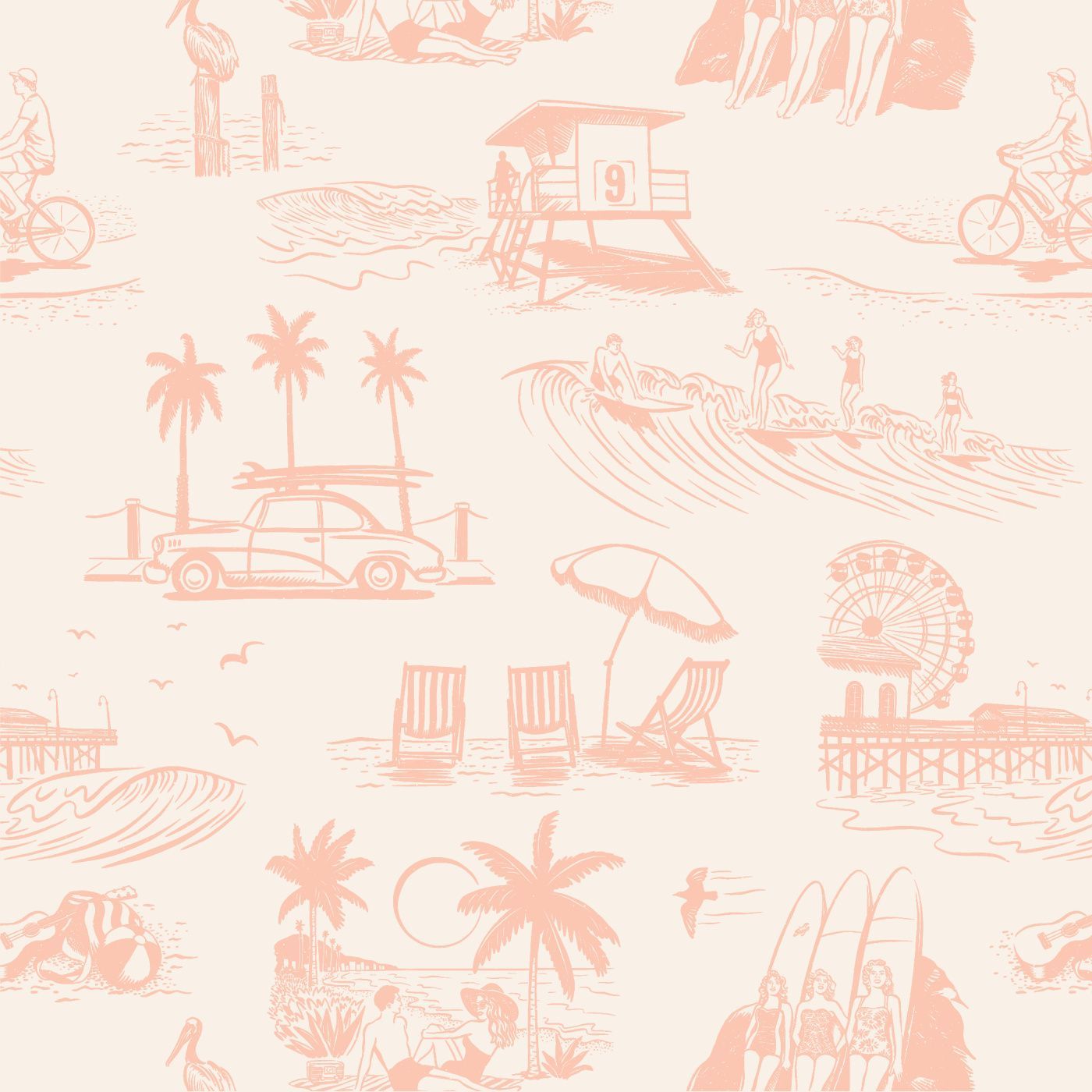 1400x1400 Retro Surf Beach Peel and Stick