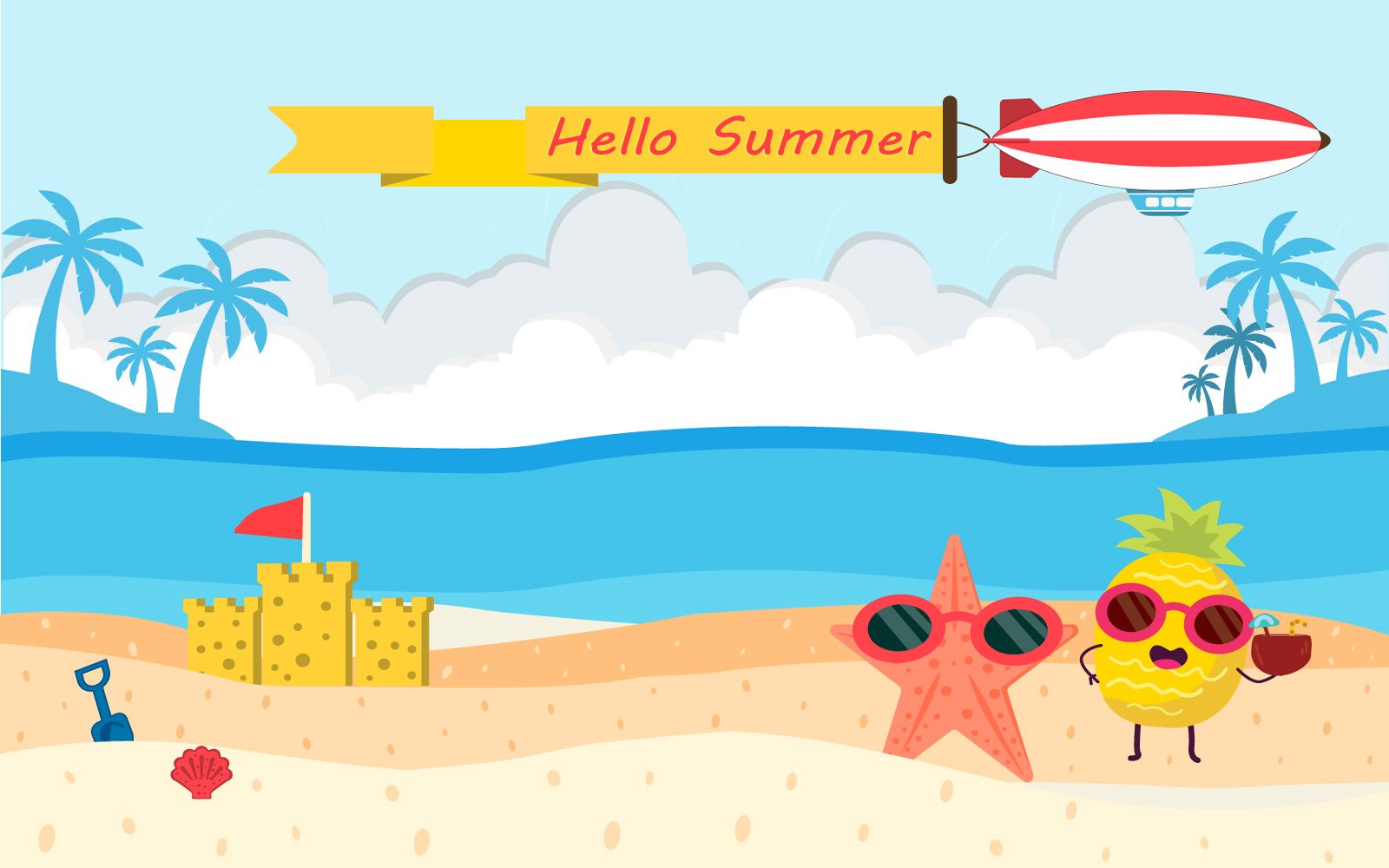 1600x1000 Beach Seaside Vector Illustration