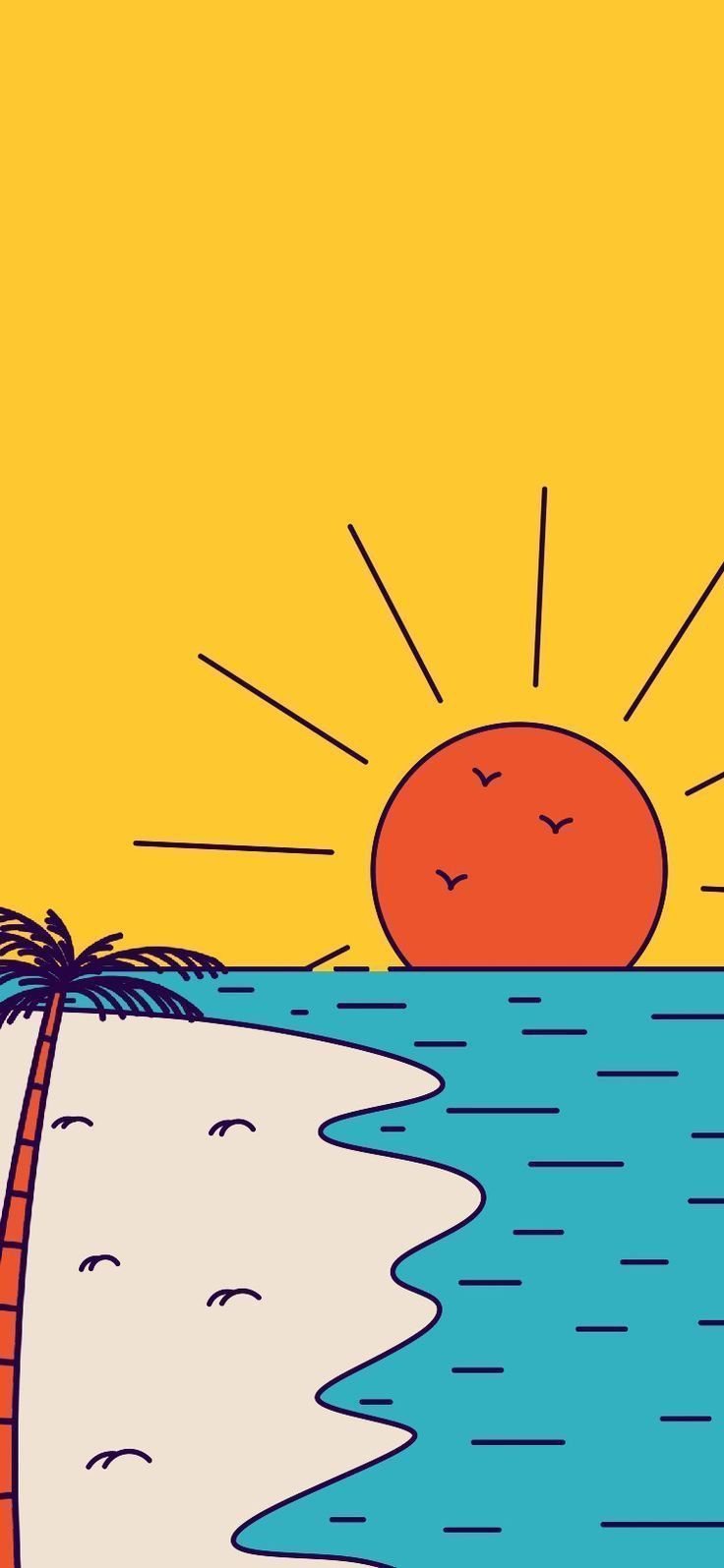 736x1595 BEACH ILLUSTRATION WALLPAPER. Lucky