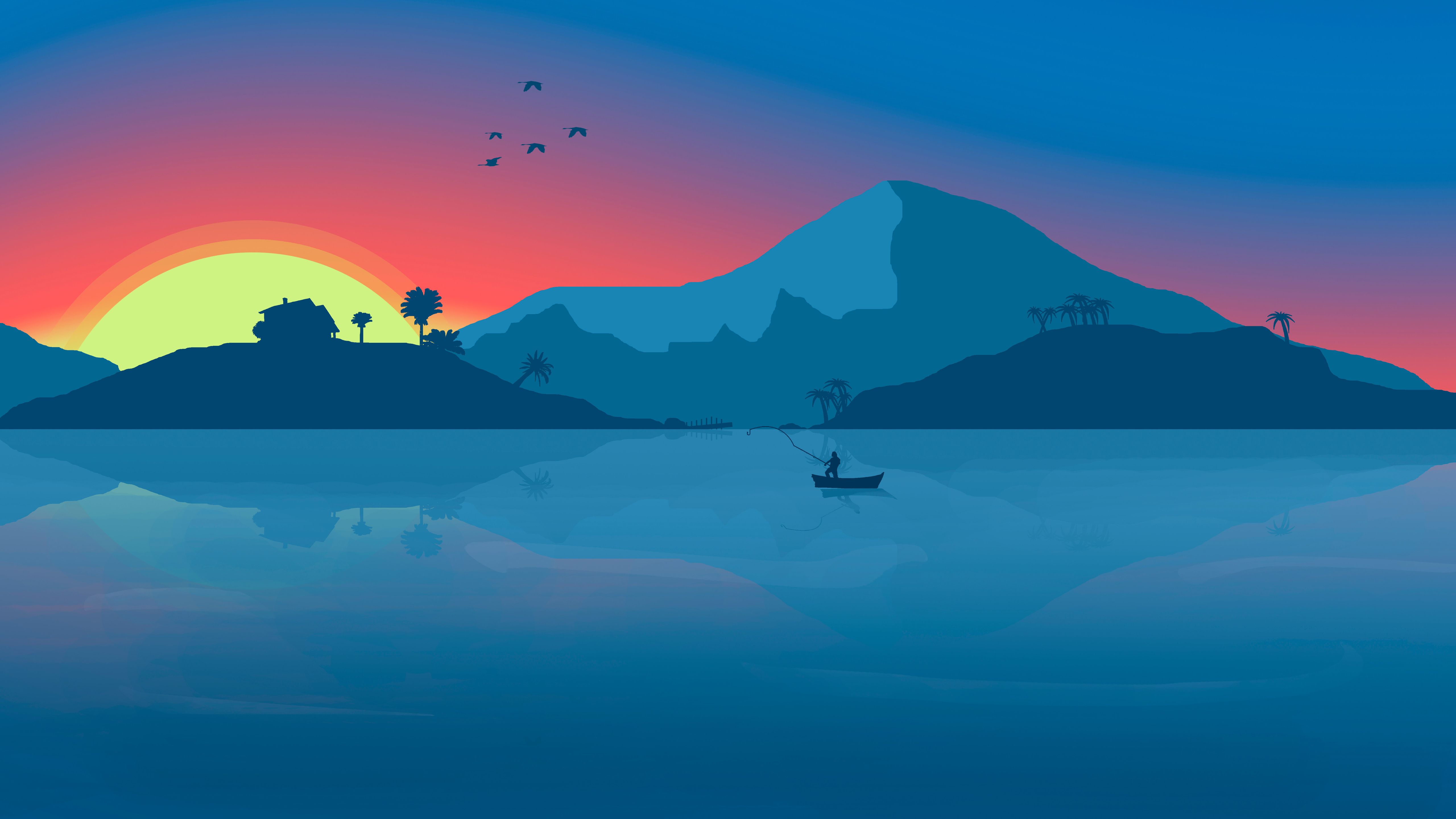 5120x2880 Minimalist Beach Boat