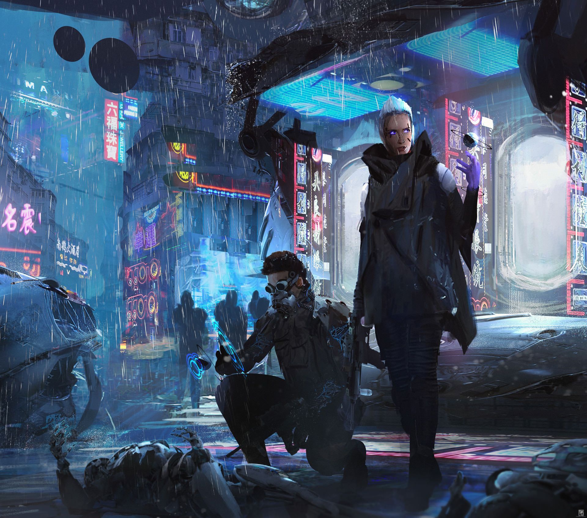 1920x1694 Neon Rain Sci Fi Cyberpunk HD Wallpaper
