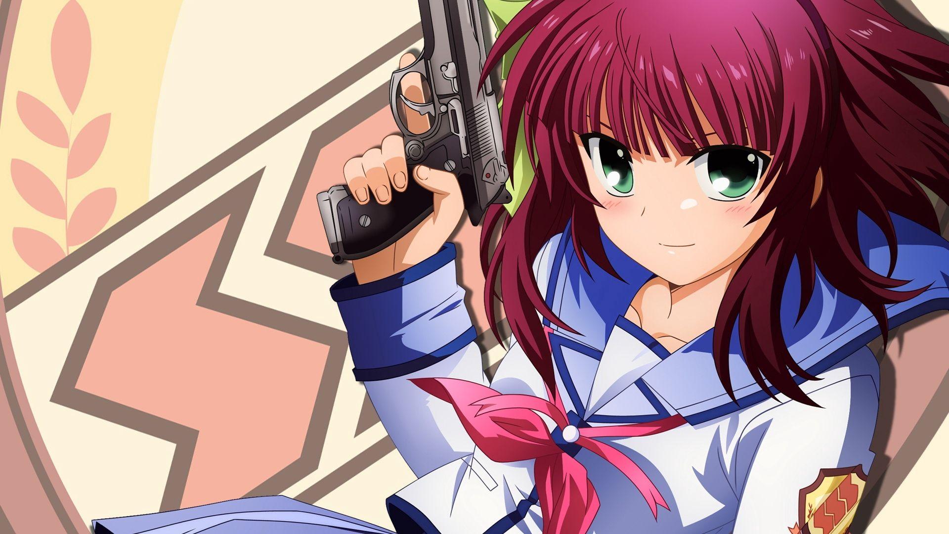 1920x1080 Download wallpaper 1920x1080 angel beats, girl, gun, wall
