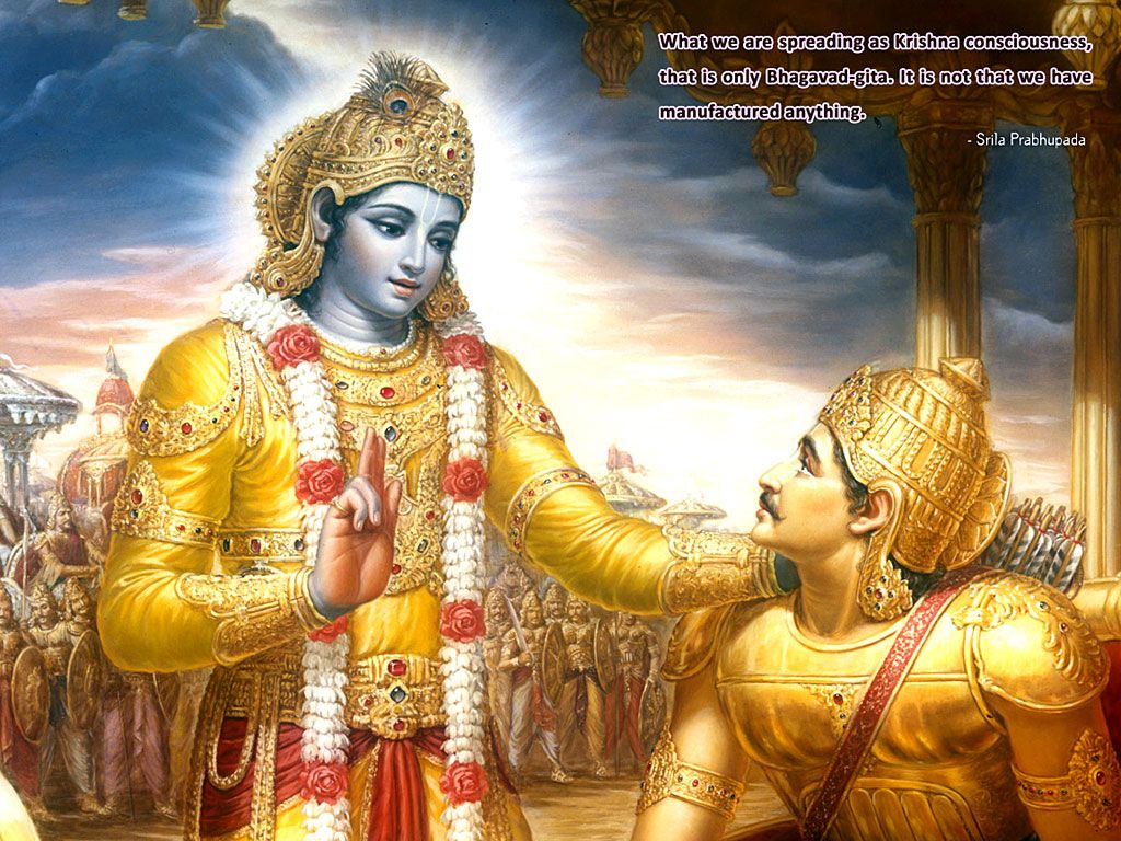 1024x768 Latest Krishna Wallpaper and Krishna picture: Wallpaper showing Lord Krishna managing the chariot in the battlefields of Mahabharata