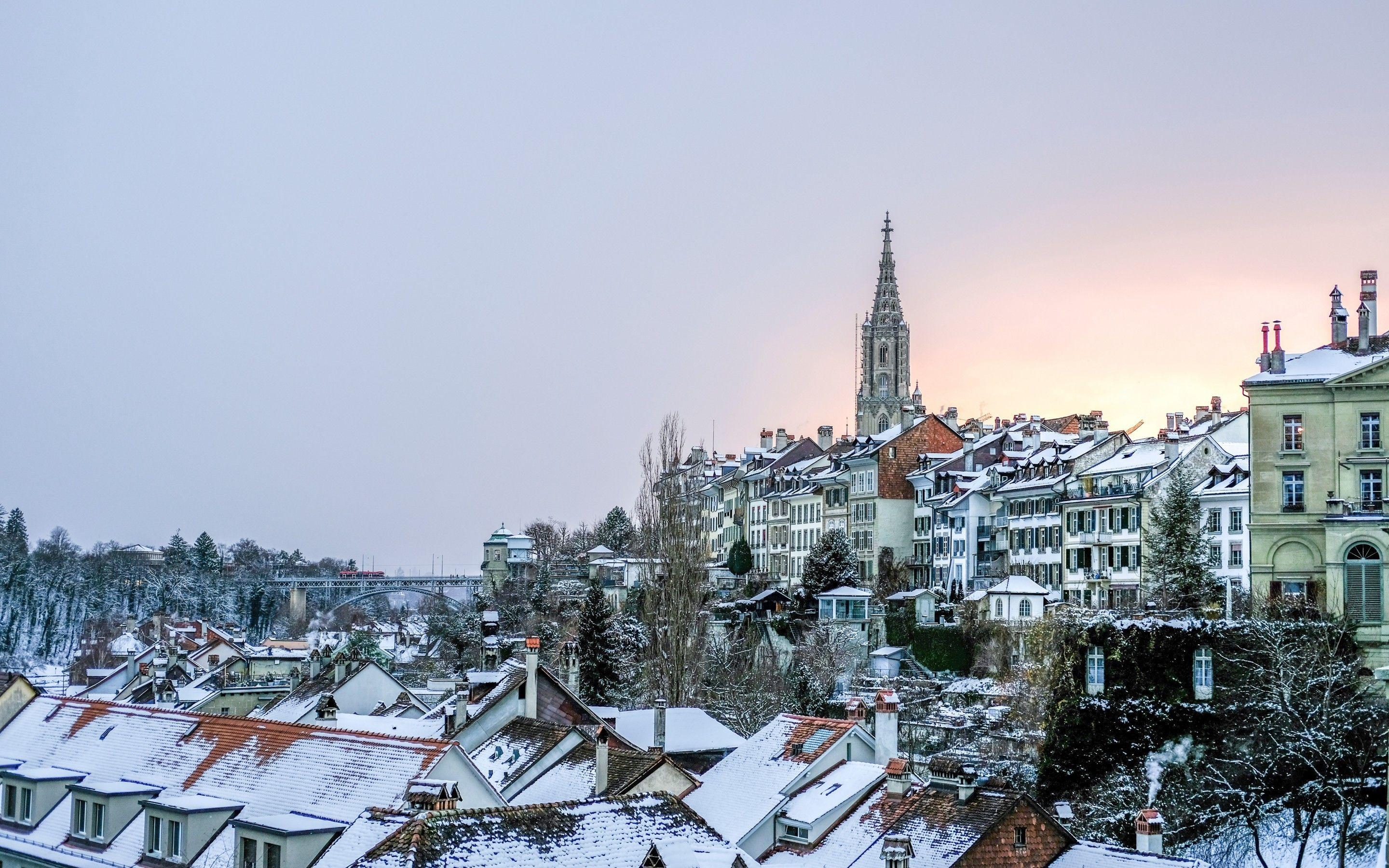 2880x1800 Download 2880x1800 Old Buildings, Winter, Bridge, Sunlight