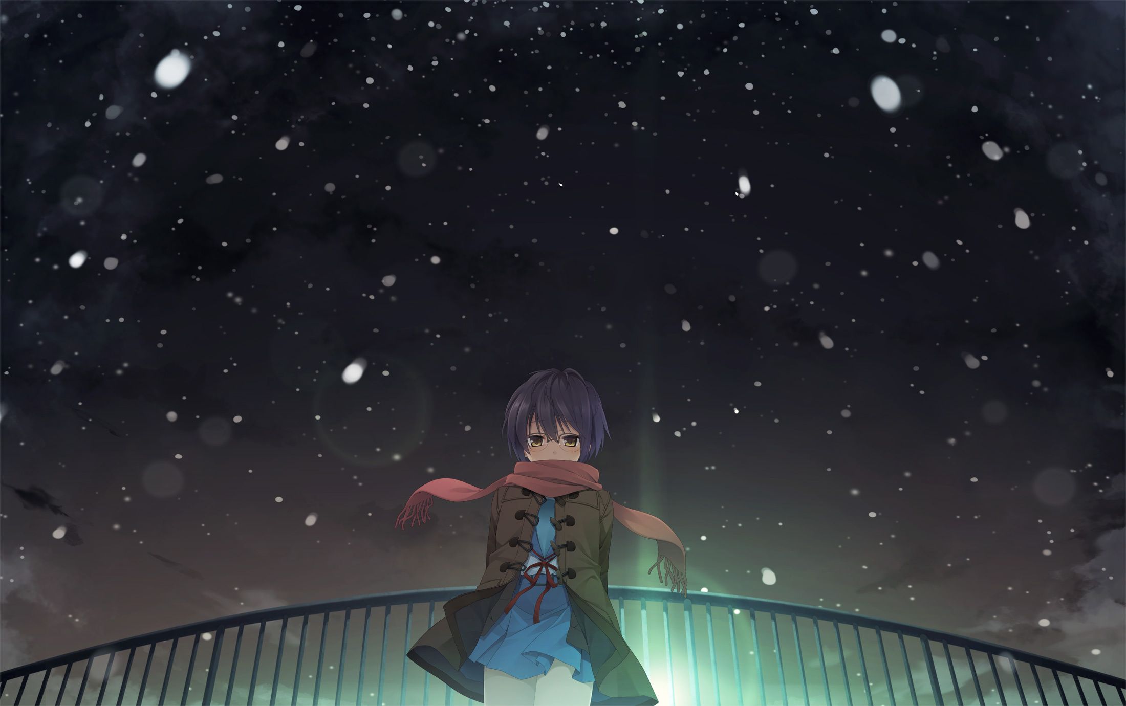 2200x1380 Wallpaper girl, snow, night, anime, art