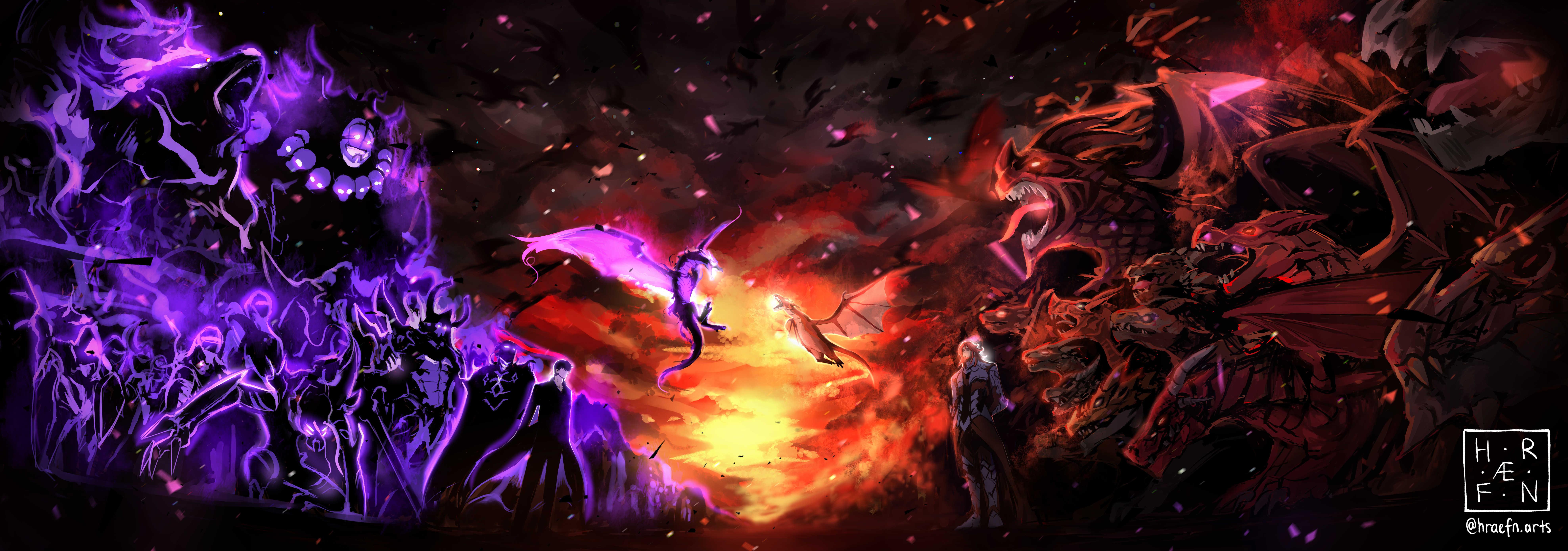 7908x2781 Commission: Shadow Army vs Dragon Army