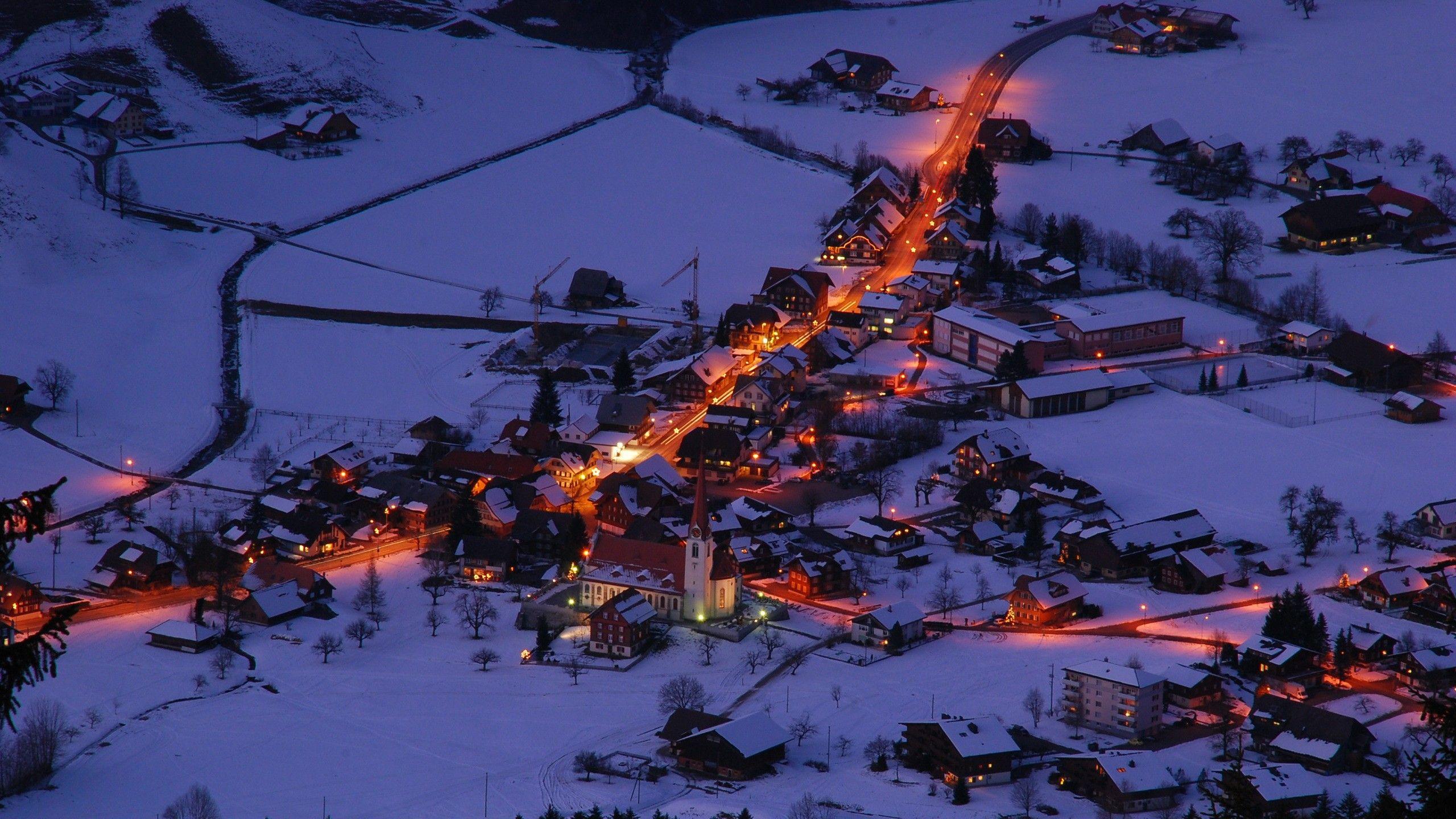 2560x1440 Thị trấn tuyết marbach Đức mùa đông hình nền