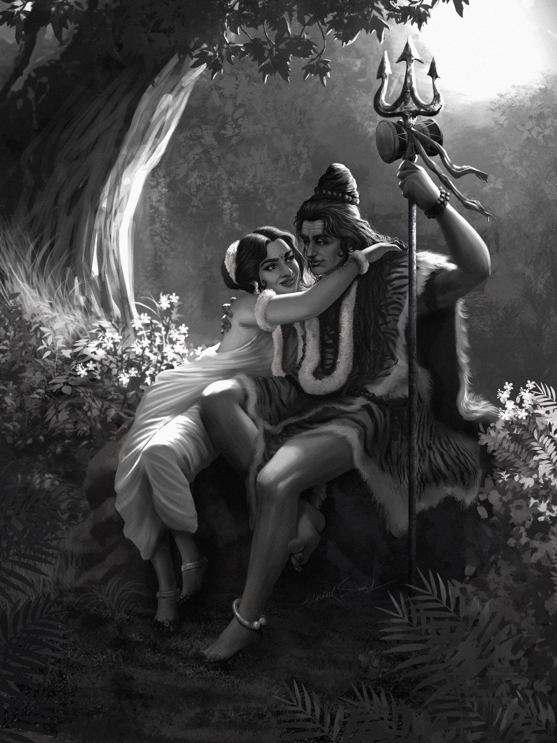 1920x2561 Digital painting of lord shiva and Parvati