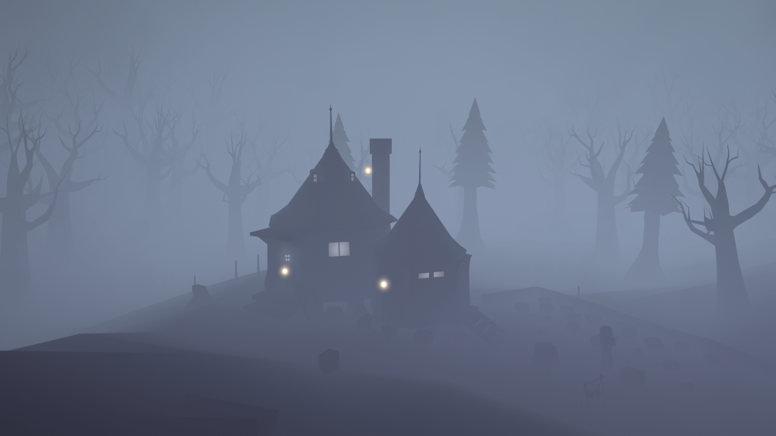 2560x1440 Fog, Nature, Weather, Silhouette, Building resized