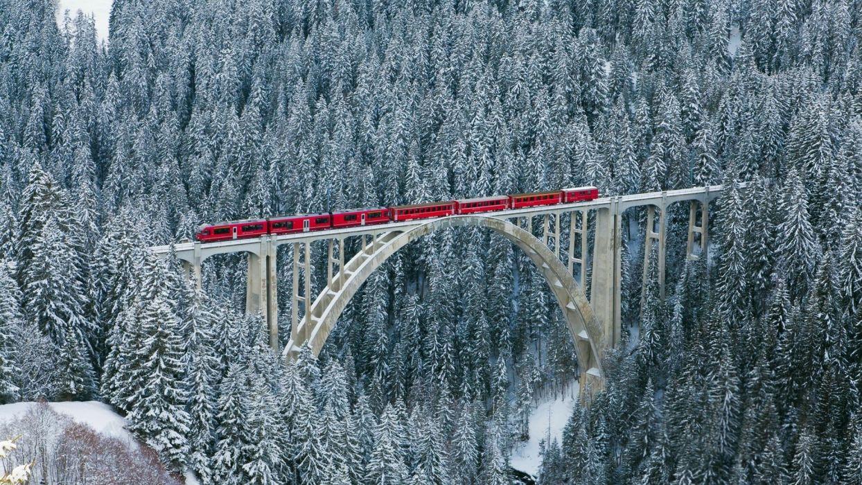 1244x700 Switzerland alps mountains forest winter nature train bridge