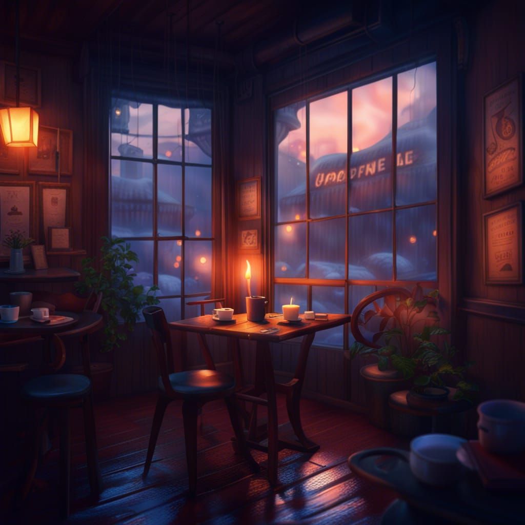 1024x1024 Candle lit coffee shop with hot