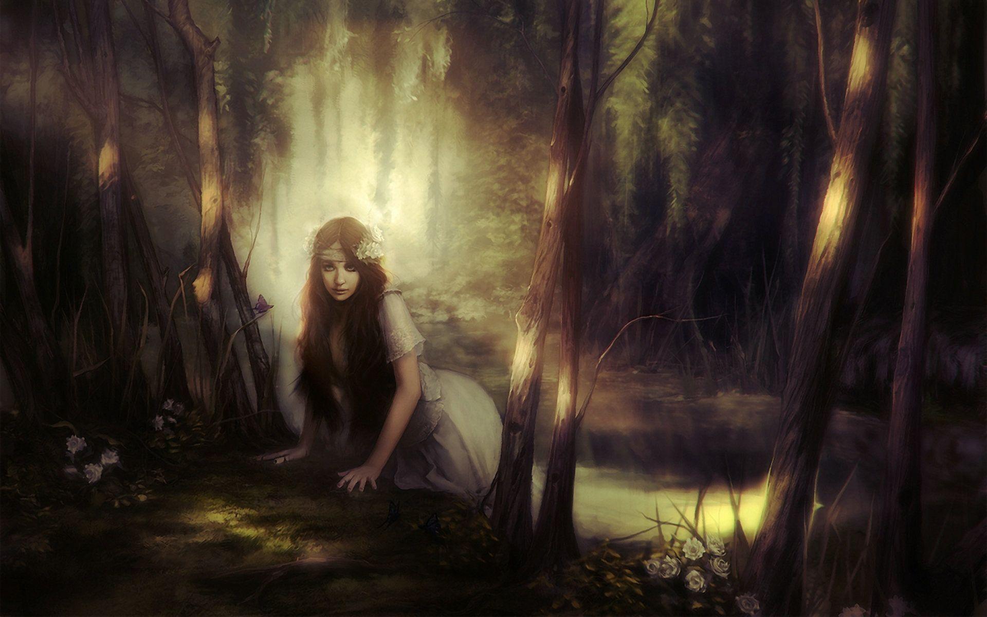 1920x1200 Fantasy Girl in Forest HD Wallpaper. Background Image