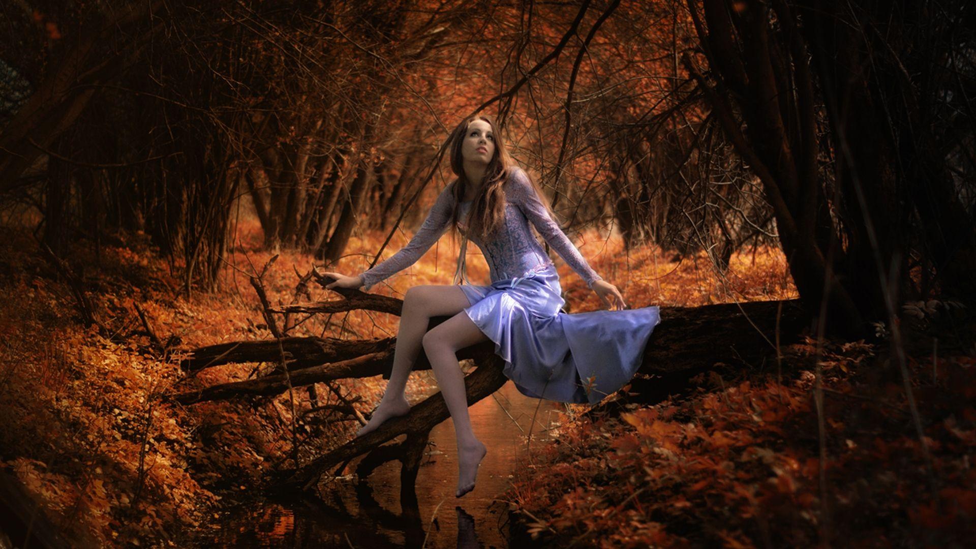 1920x1080 Girl in autumn forest wallpaper and image