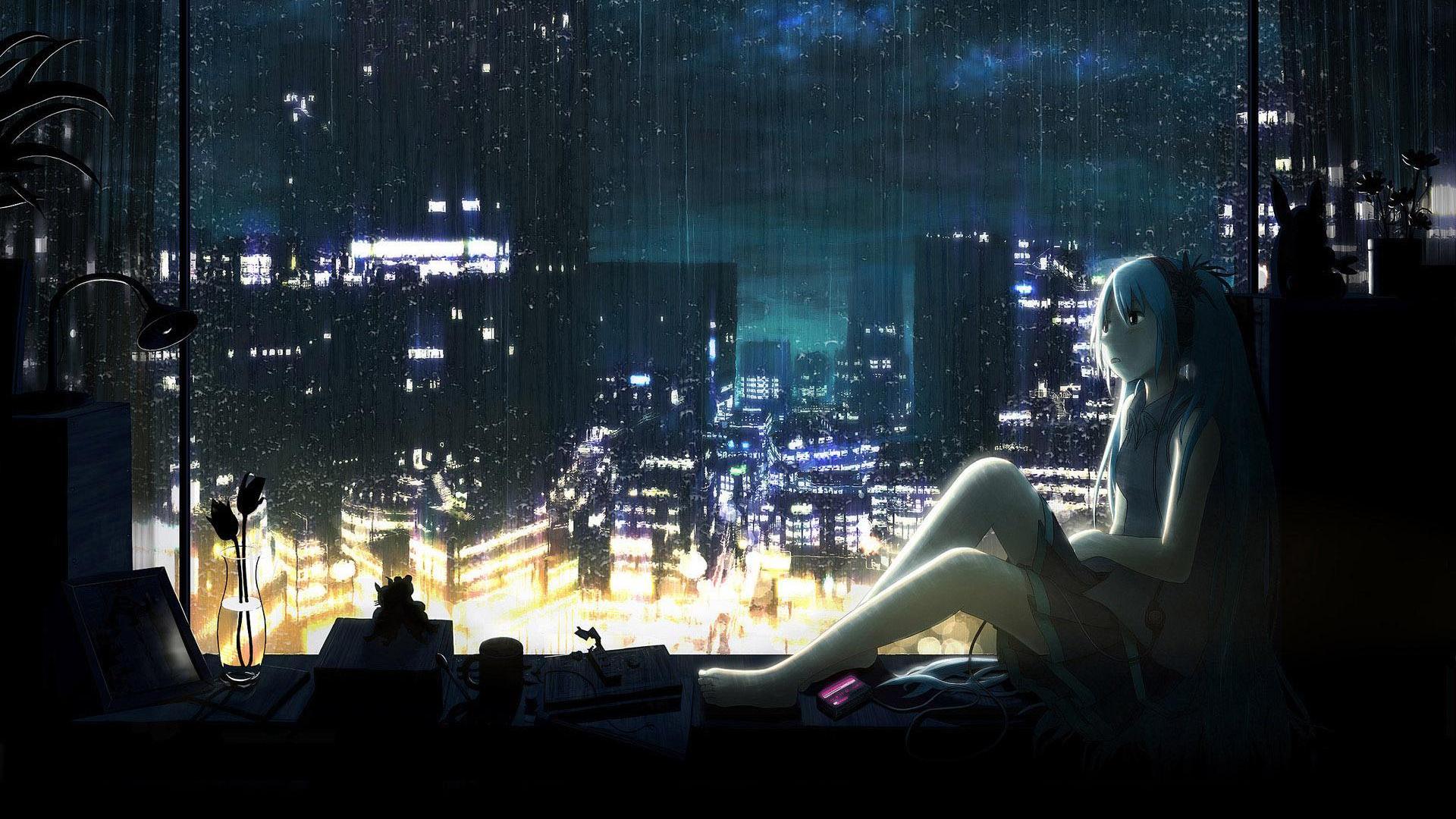 1920x1080 Rain At Night Wallpaper