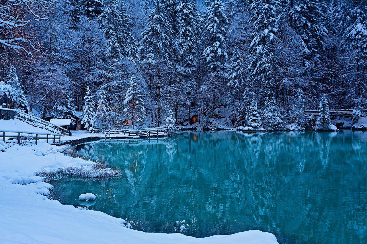 Switzerland Snow Winter Mountain River Nature Landscape  HD POSTER