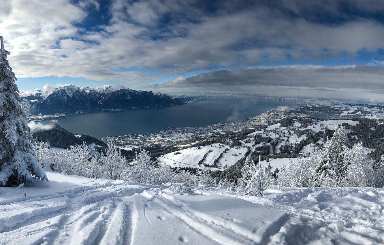 1332x850 Wallpaper winter, snow, trees, mountains, lake, Switzerland