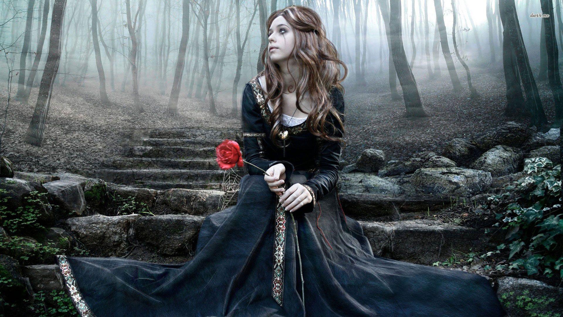 1920x1080 Goth girl in the forest wallpaper wallpaper