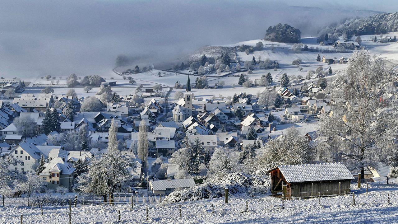 1280x720 Wallpaper Switzerland Rafz Canton of Zurich Winter Snow Cities
