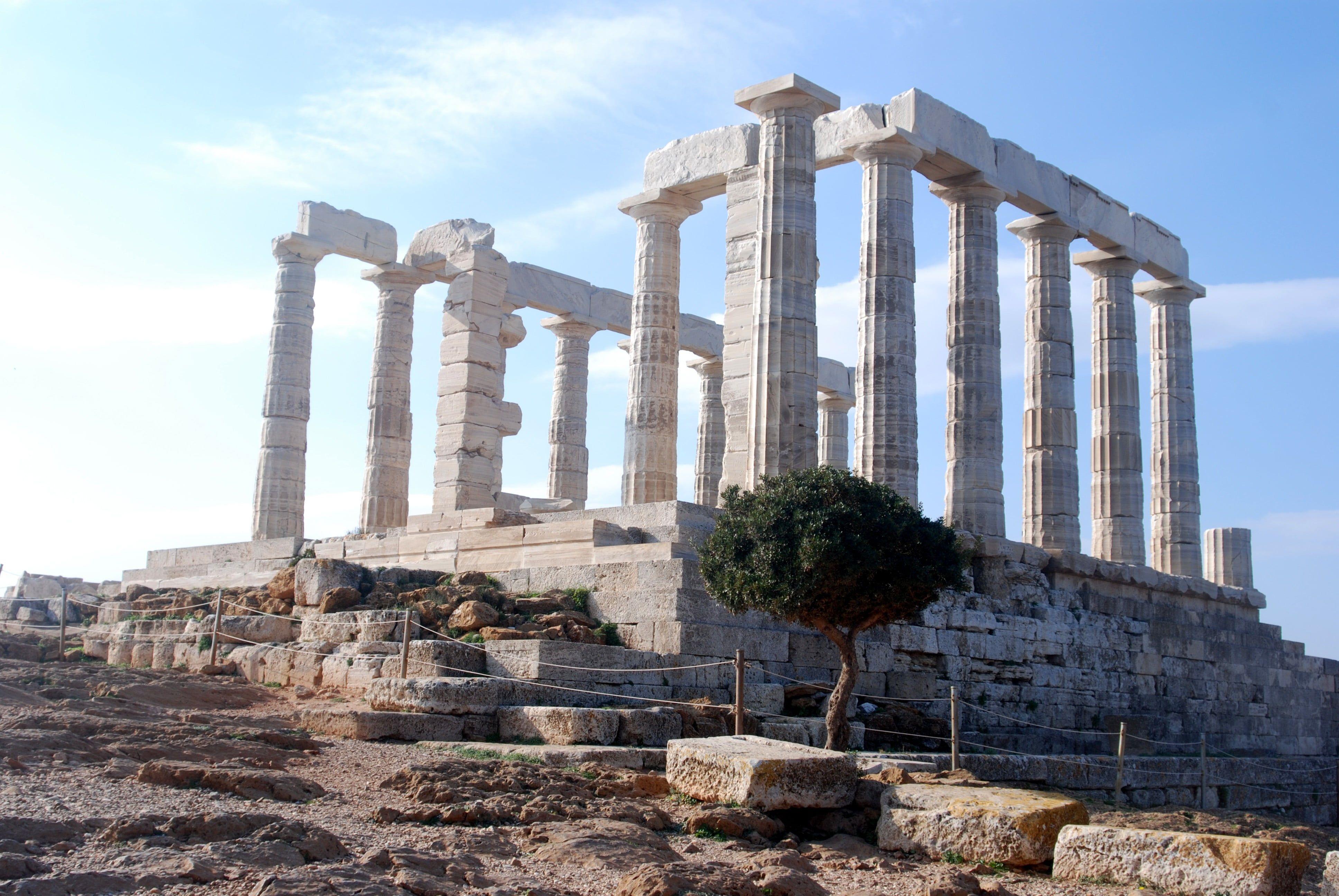 3872x2592 Gray concrete landmark, Greece, Temple of Poseidon, ancient