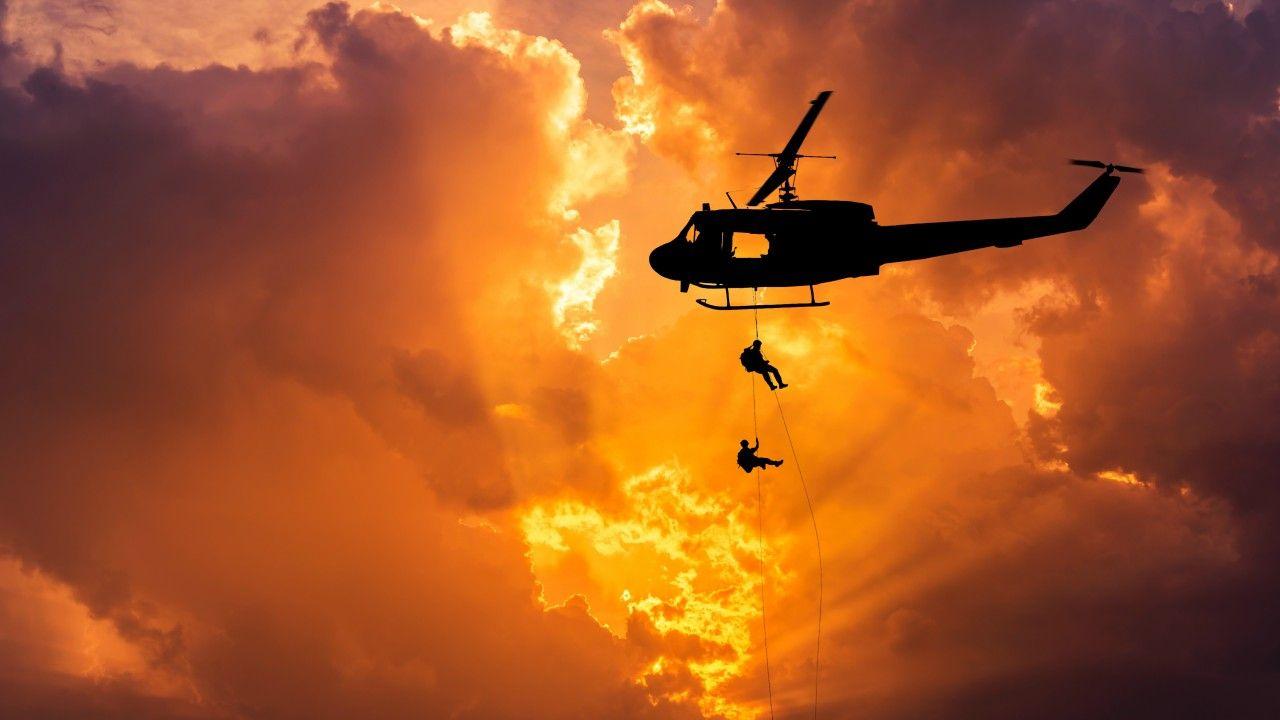 1280x720 Wallpaper Army, Rappelling, Helicopter, Silhouette, Soldiers