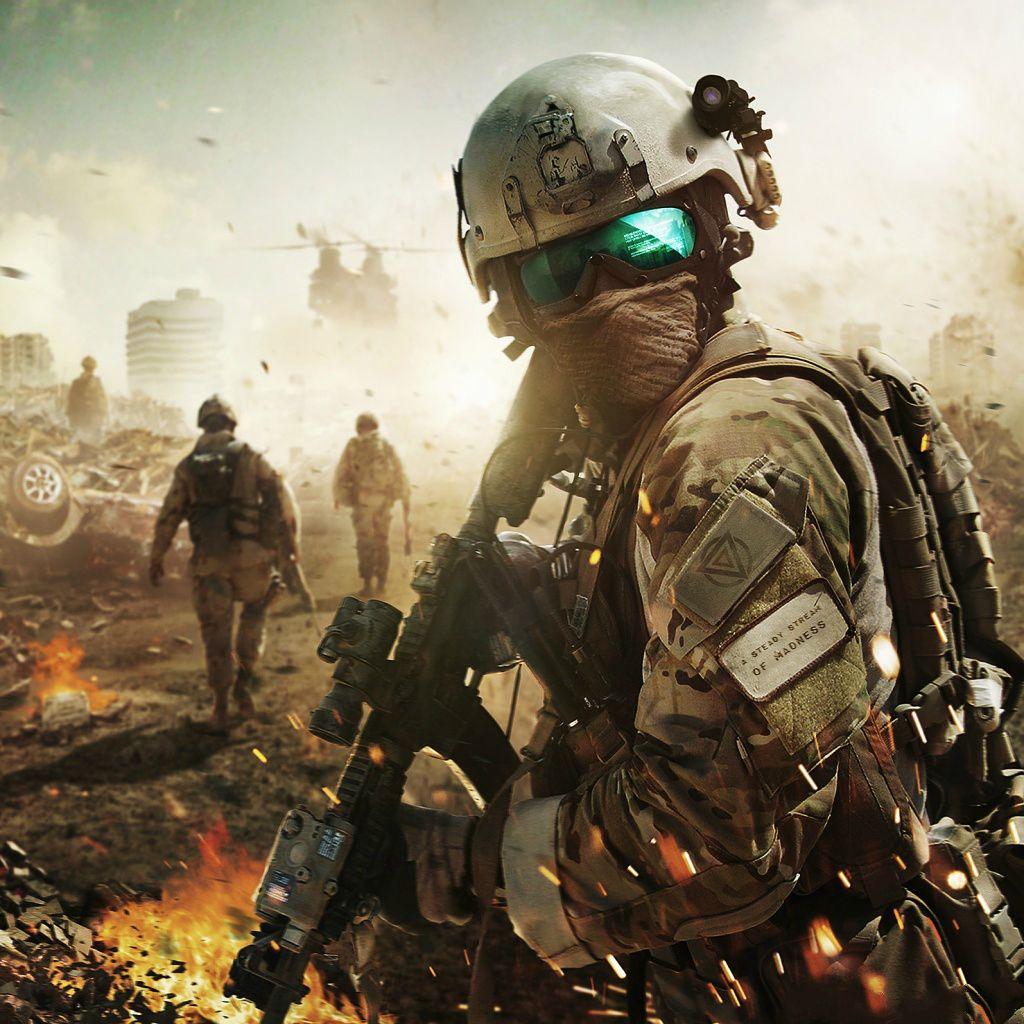 1024x1024 Fighting Soldiers Battle Field iPad Wallpaper Free Download