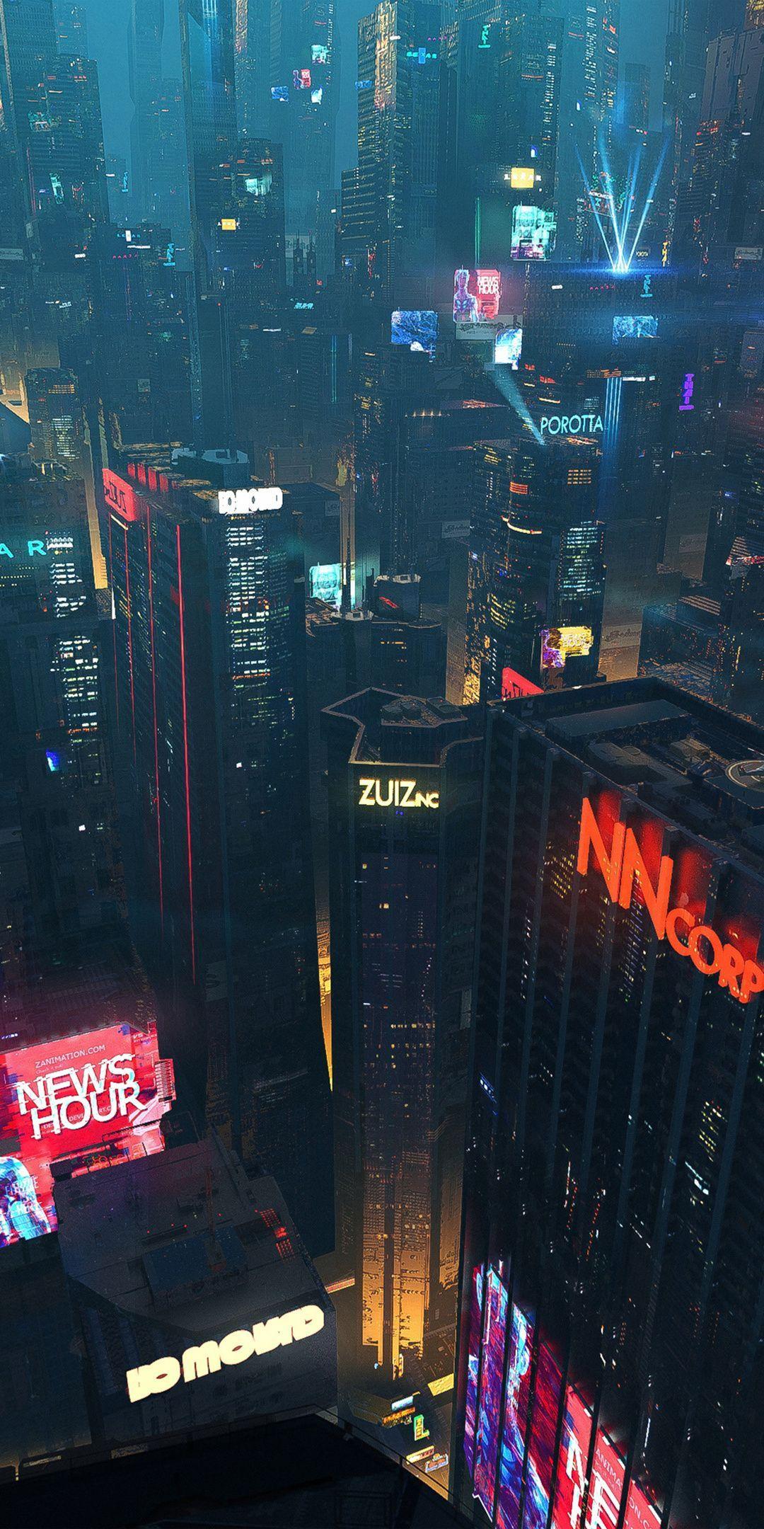 1080x2160 Cityscape, futuristic city, night, buildings, dark