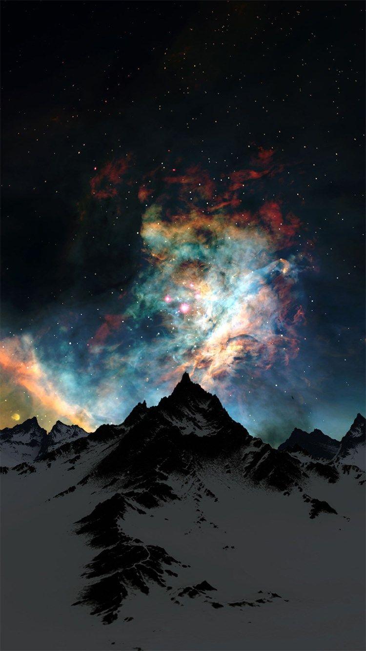 750x1334 iPhone BGs Nebula Over Mountain Abstract Space IPhone 6 Wallpaper