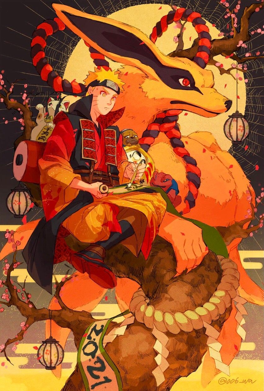 850x1259 uzumaki naruto, kurama, pakkun