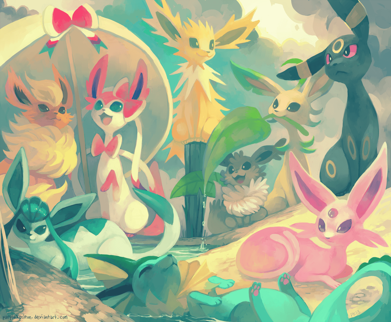 1275x1050 eevee, espeon, flareon, glaceon, jolteon, and others (pokemon) drawn