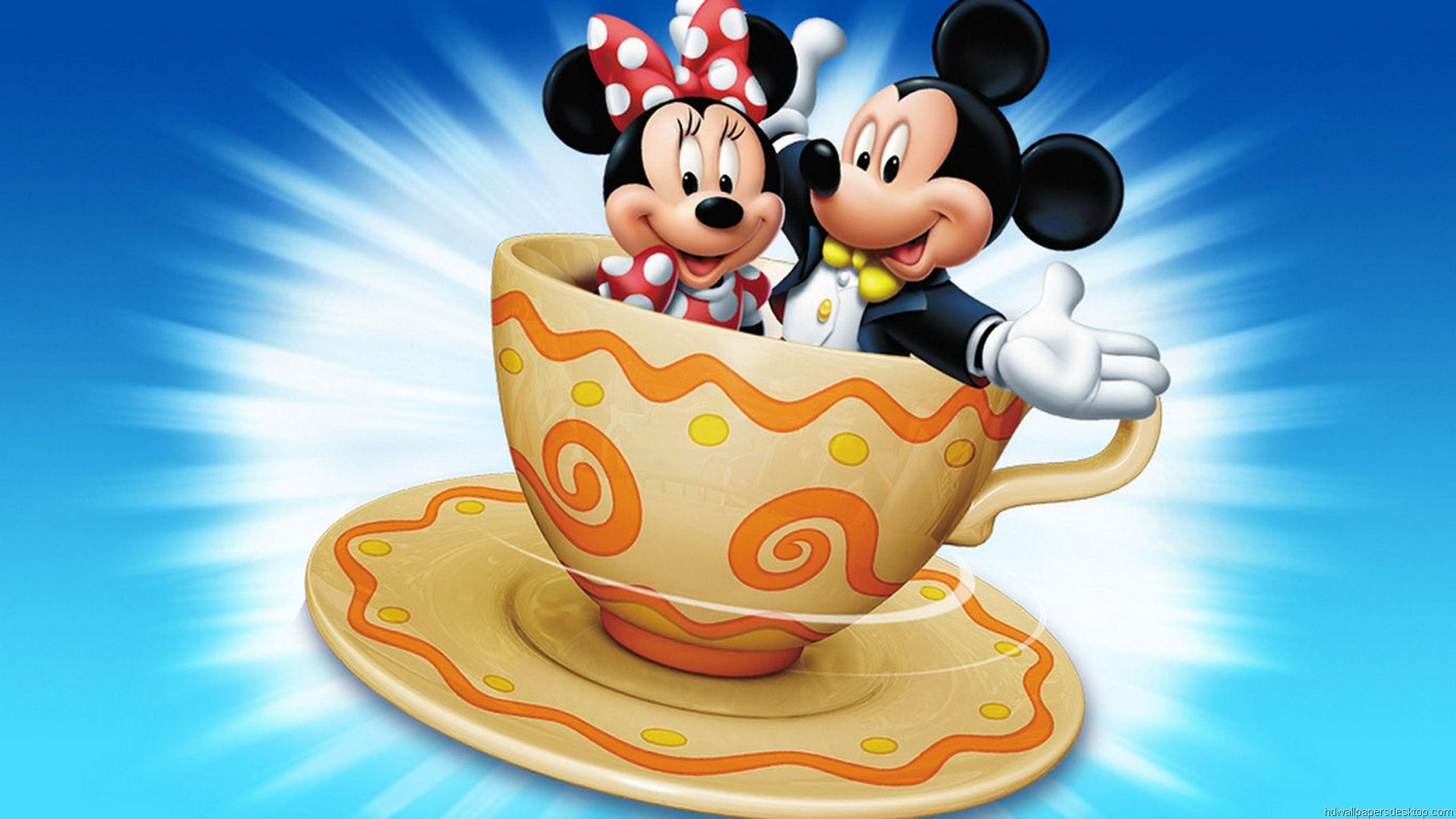 2560x1440 Mickey & Minnie Mouse Cartoon Picture Cup Coffee HD
