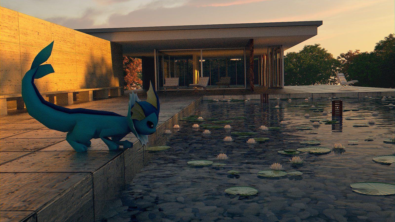 1600x900 Vaporeon have a pool? [WALLPAPER] [3D model]