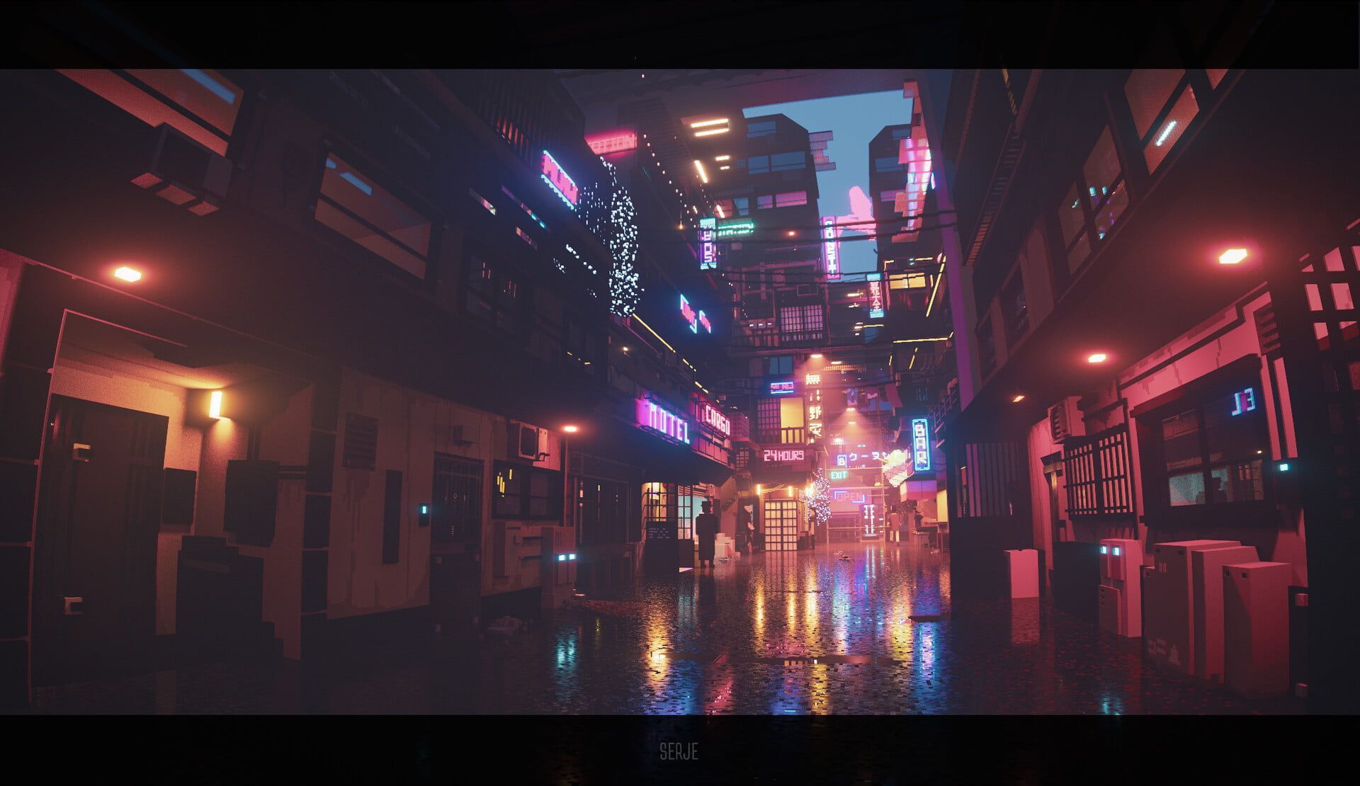 1920x1110 Sergey Munin, pixel art, neon lights