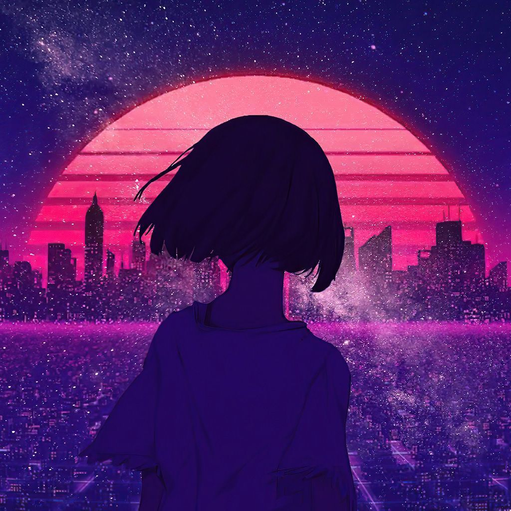 1024x1024 Art Girl Sunset Anime