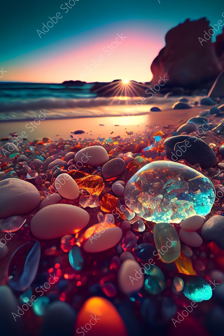 736x1104 Sunset Beach Pebbles Wallpaper