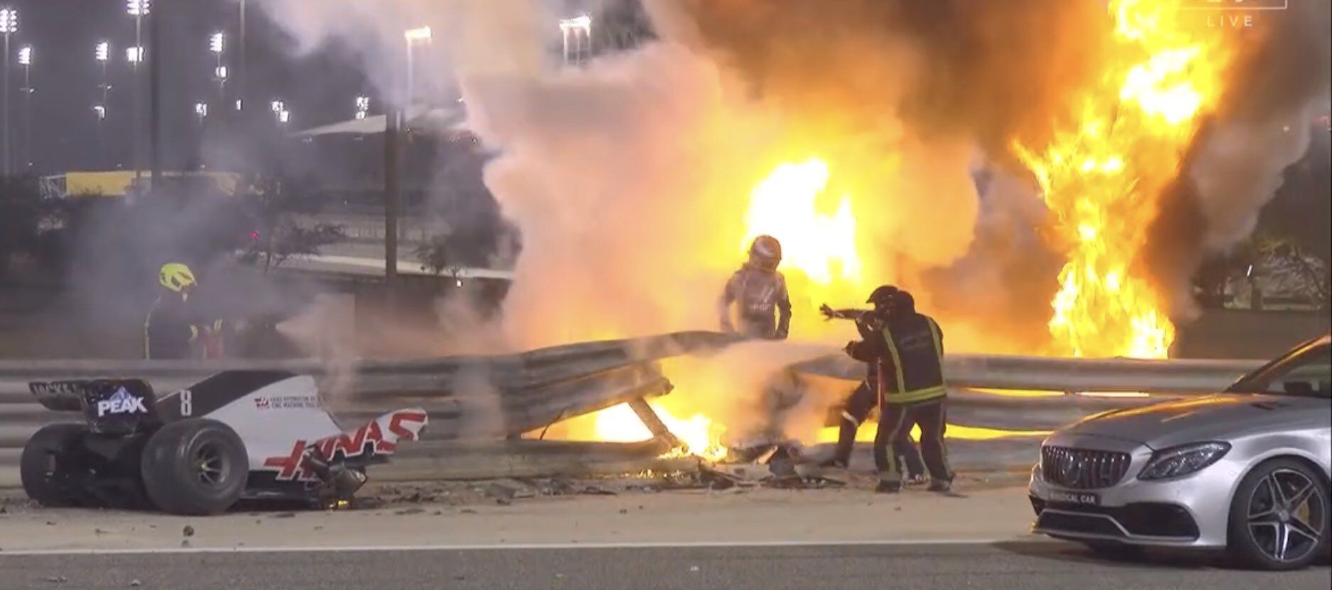1876x832 Bahrain GP: Grosjean fireball horror