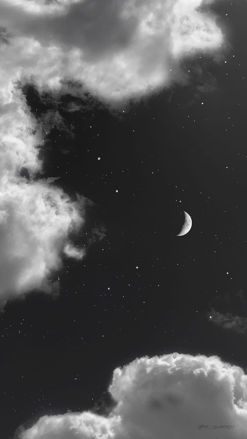 800x1422 Night clouds, aesthetics, black & white, black aesthetics, black clouds, black sky, HD phone wallpaper