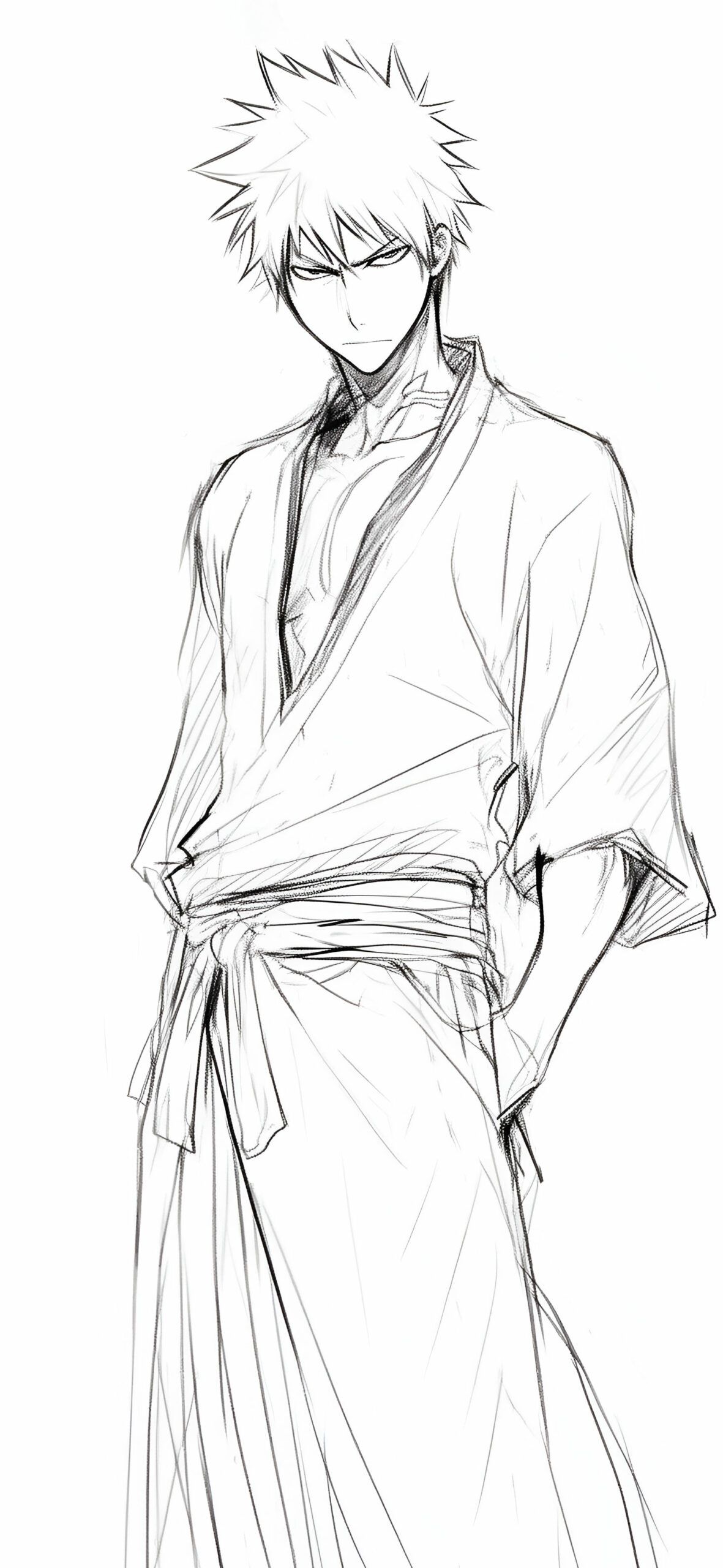 1181x2560 Ichigo Kurosaki Black & White Sketch