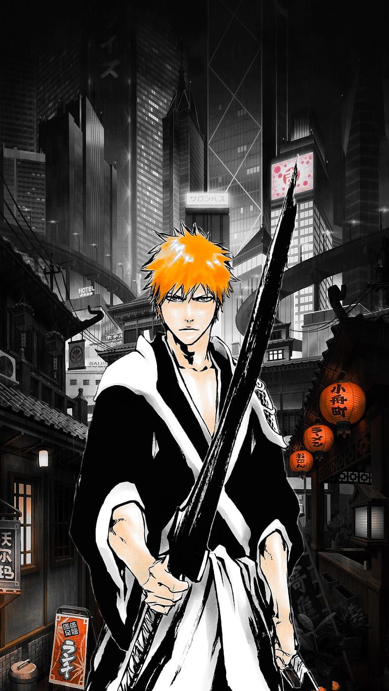 800x1421 Ichigo bleach, anime, bankai, city, iphone japan, manga, samsung, HD phone wallpaper