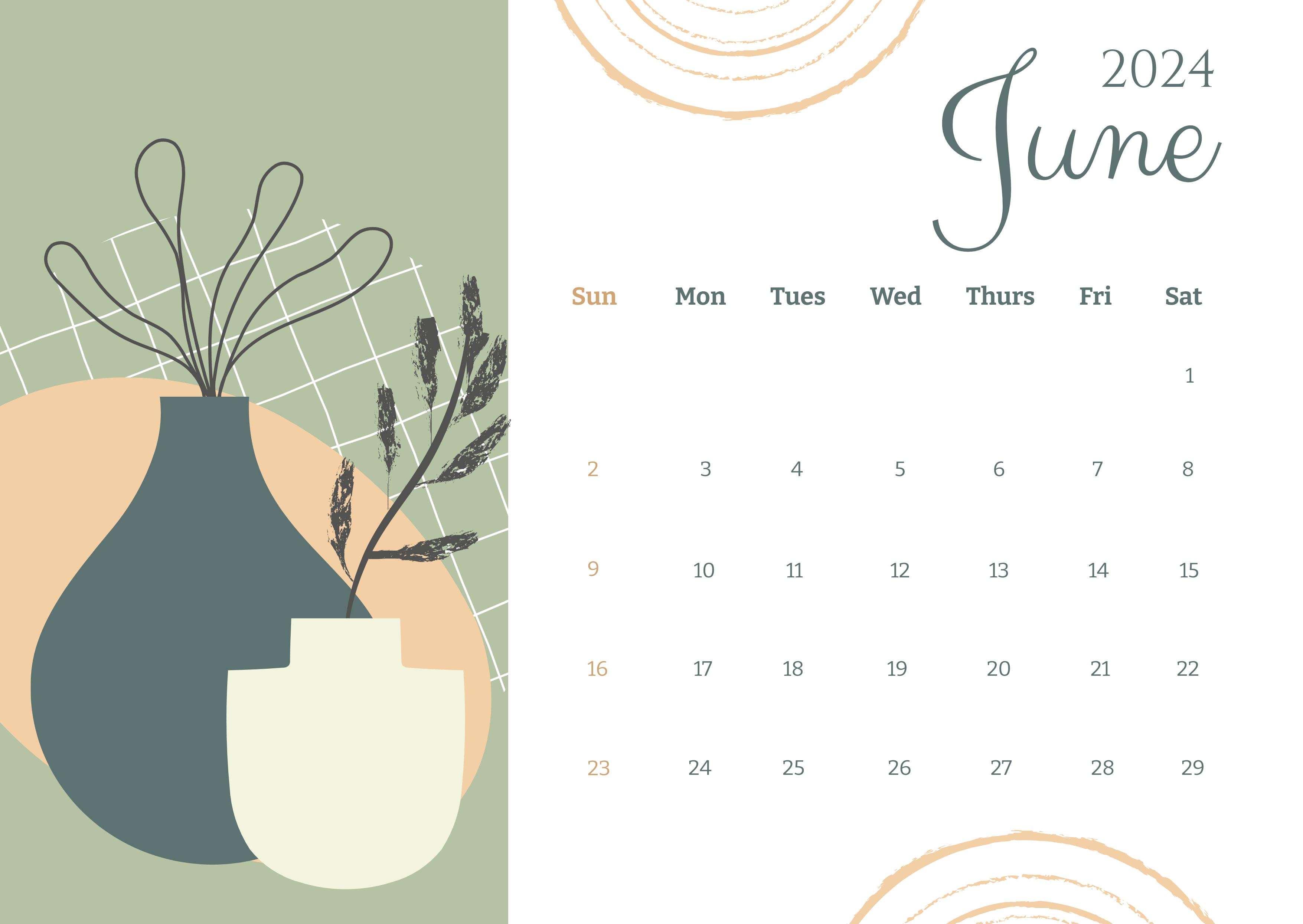 3510x2490 Aesthetic June 2024 Calendar Template