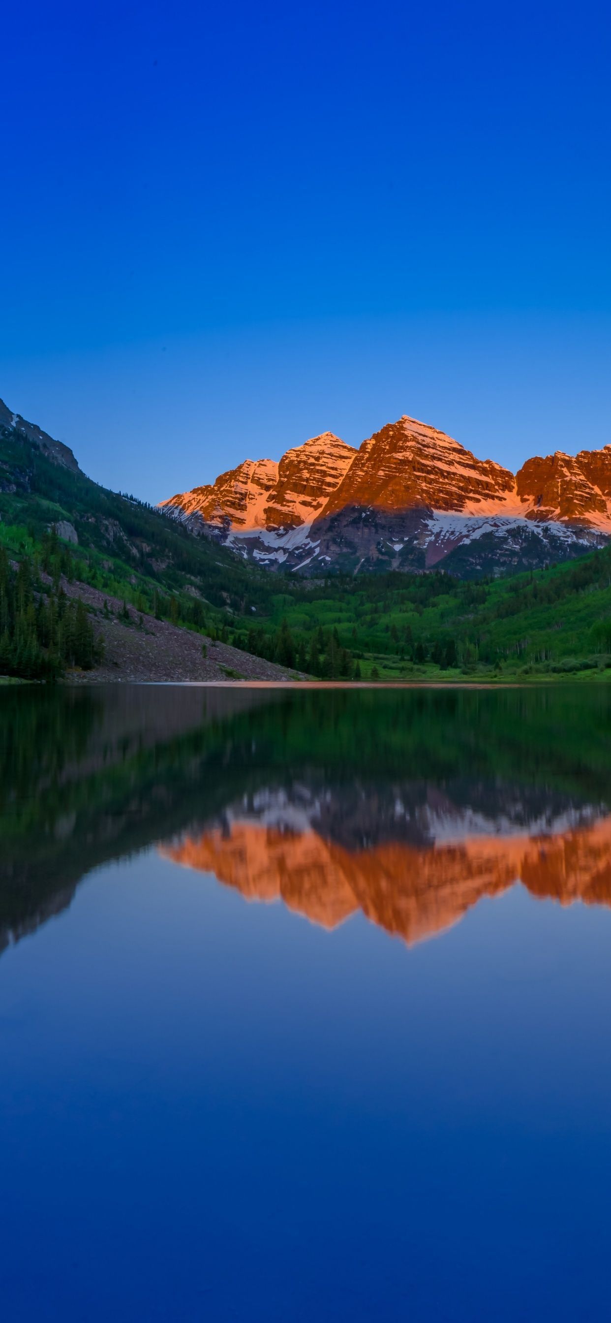 1242x2688 Maroon Bells Wallpaper 4K, Sunrise
