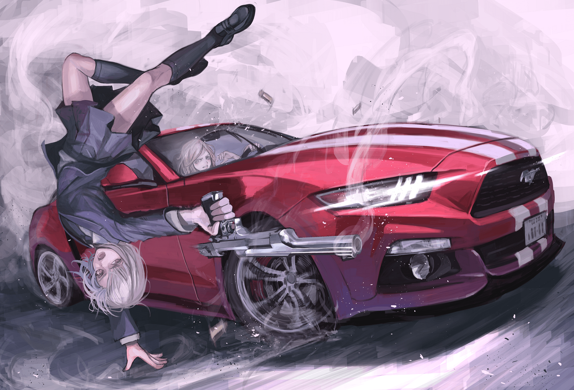 1904x1296 #short hair, #Ford Mustang, #anime girls, #weapon