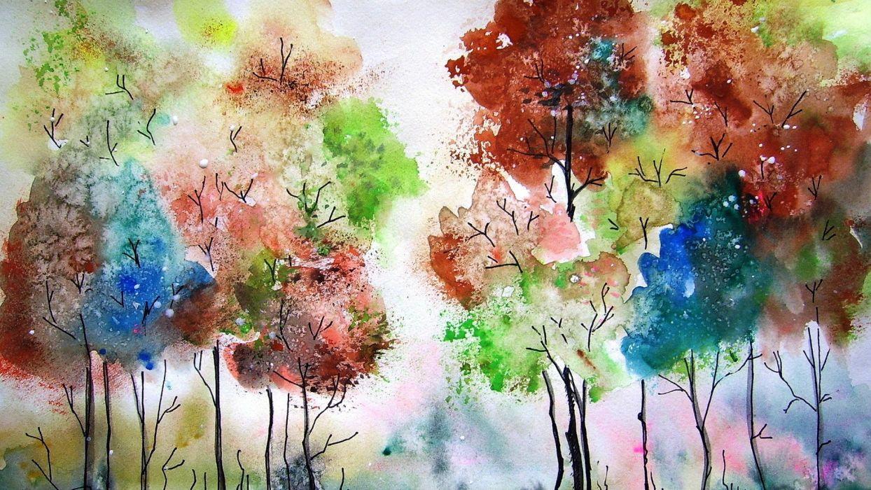 1244x700 Tree Watercolor Wallpaper